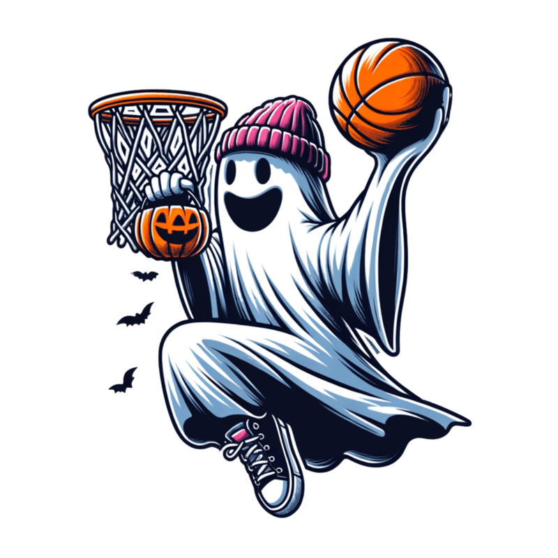 Ghost Playing Basketball Hat Embroidered Dad Cap | Halloween Hat Gift