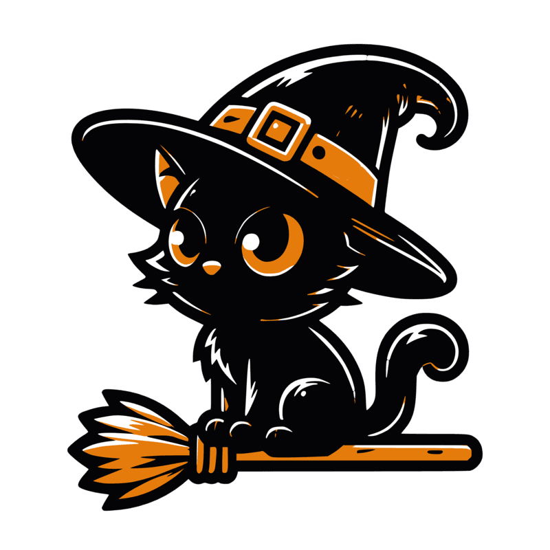 Corduroy Witch Cat Hat, Black Cat Halloween Cap, Embroidered Broom Illustration, Fall Festival Hat, Cute Witch Cat Accessory