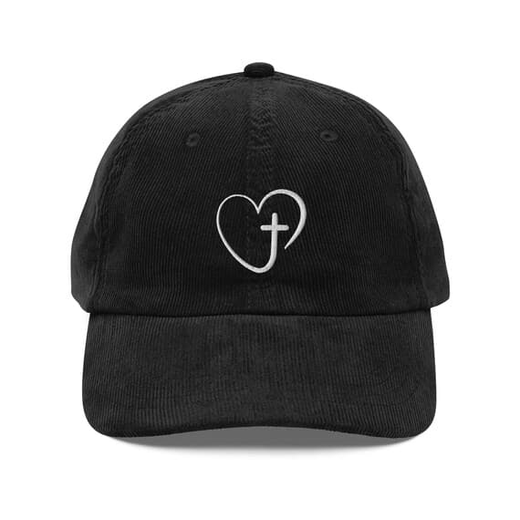 Christian Embroidered corduroy cap – Heart with Cross Hat, Faith Baseball Cap, Religious Gift for Men & Women, Christian Apparel