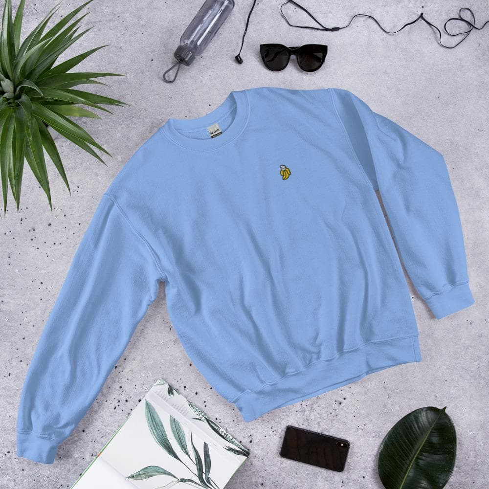 Cute Banana Embroidered Sweatshirt | Funny Fruit Sweater Gift | Cozy Banana Lover | Unique Embroidery Gift for Friends   Family Sweatshirt