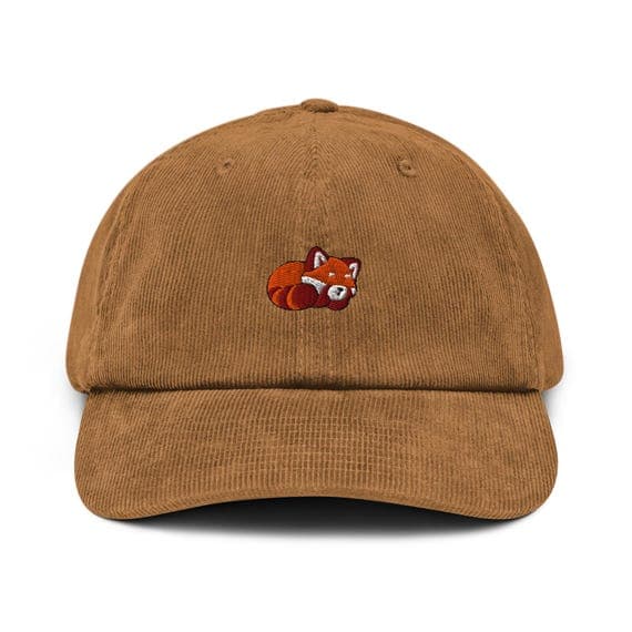 Cute Red Panda Sleeping Embroidered Corduroy Cap | Animal Lover Hat | Aesthetic Gift for Zoo & Wildlife Fans | Cozy Corduroy Dad Hat