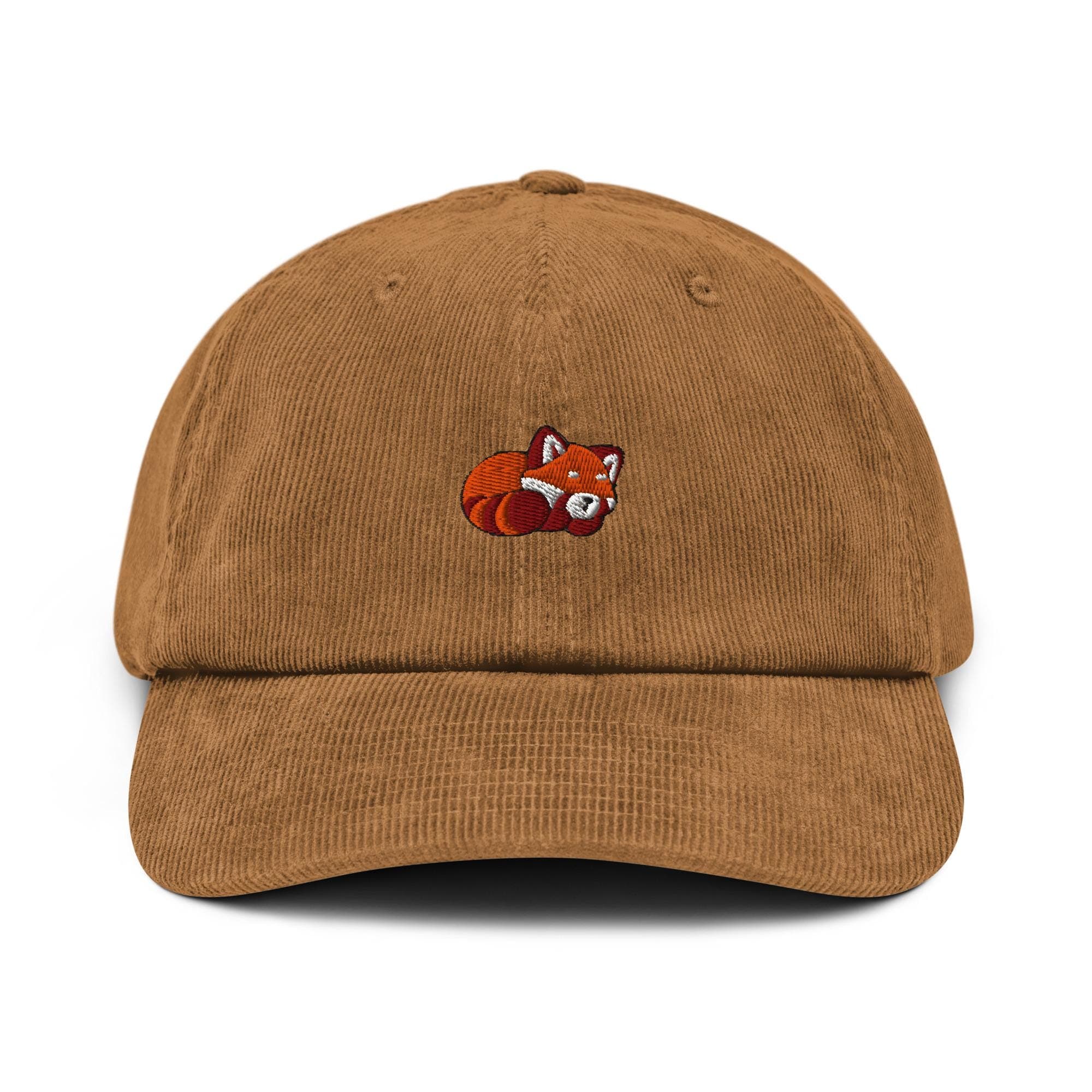 Cute Red Panda Sleeping Embroidered Corduroy Cap | Animal Lover Hat | Aesthetic Gift for Zoo & Wildlife Fans | Cozy Corduroy Dad Hat