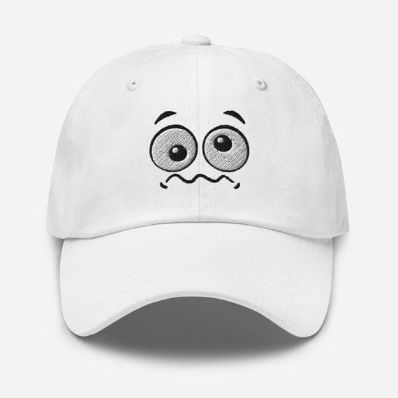 Embroidered Cartoon Face Hat – Nervous Expression Cap – Funny Kawaii Dad Hat