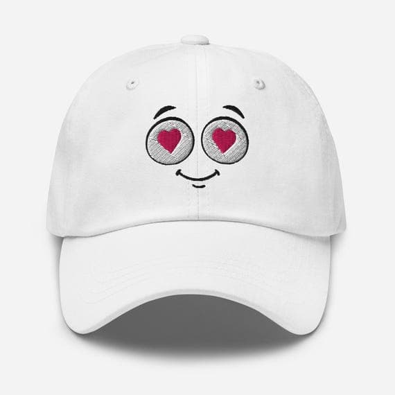Embroidered Cartoon Face Hat – Cute In Love Expression Cap – Kawaii Style Baseball Hat – Fun Gift for Teens & Adults