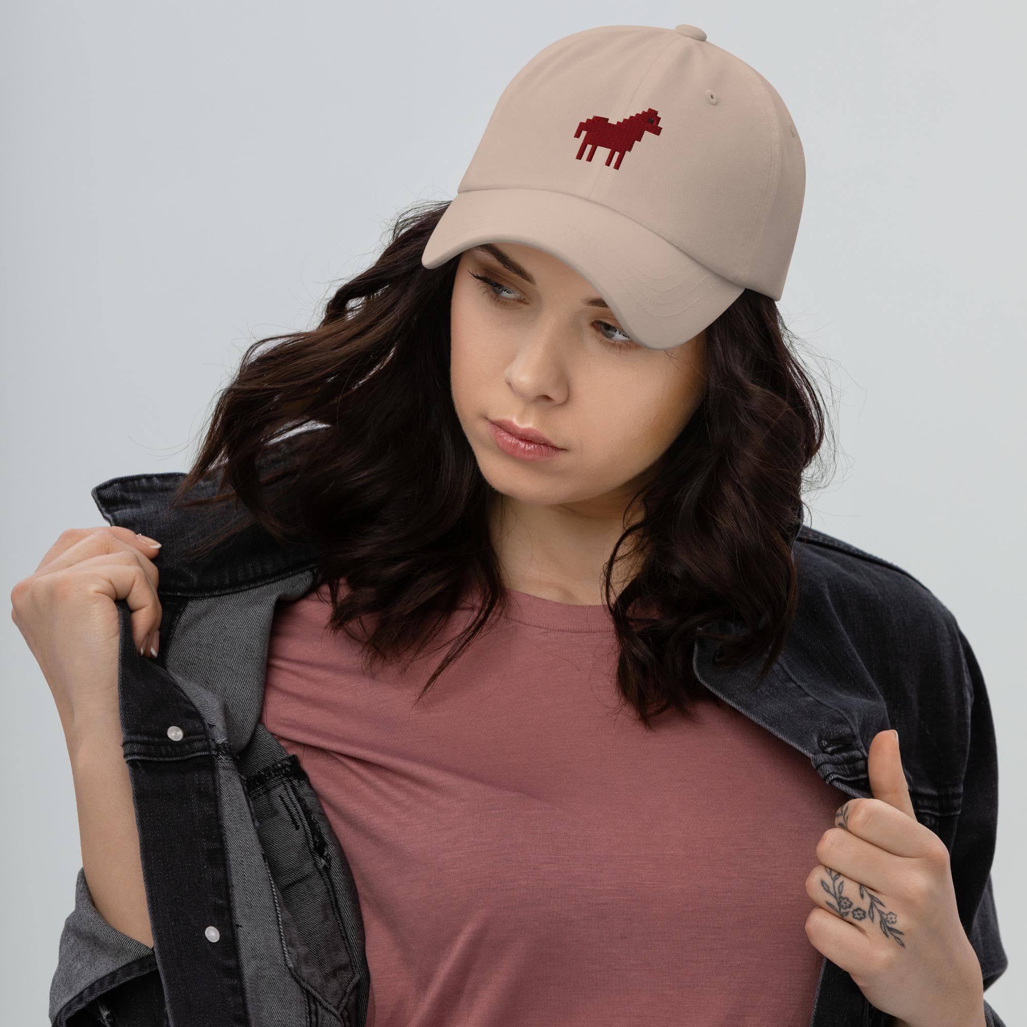 Pixelated Horse Embroidered Dad Cap – Retro Gamer Baseball Hat, Pixel Art Horse Cap, Gamer Gift, Animal Lover Aesthetic Hat