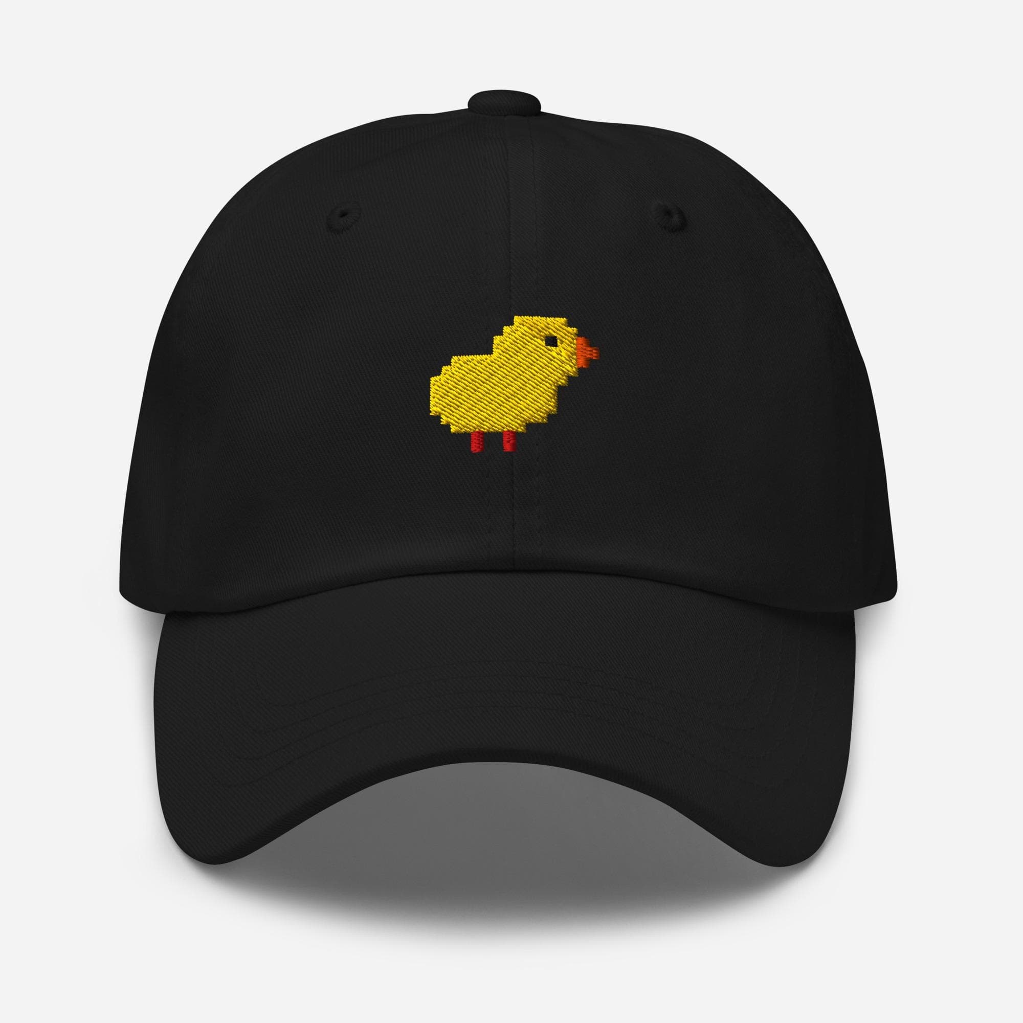 Pixelated Chick Dad Hat – Embroidered Baseball Cap, Retro Gamer Style Hat, Cute Pixel Art Bird Cap for Men  Women