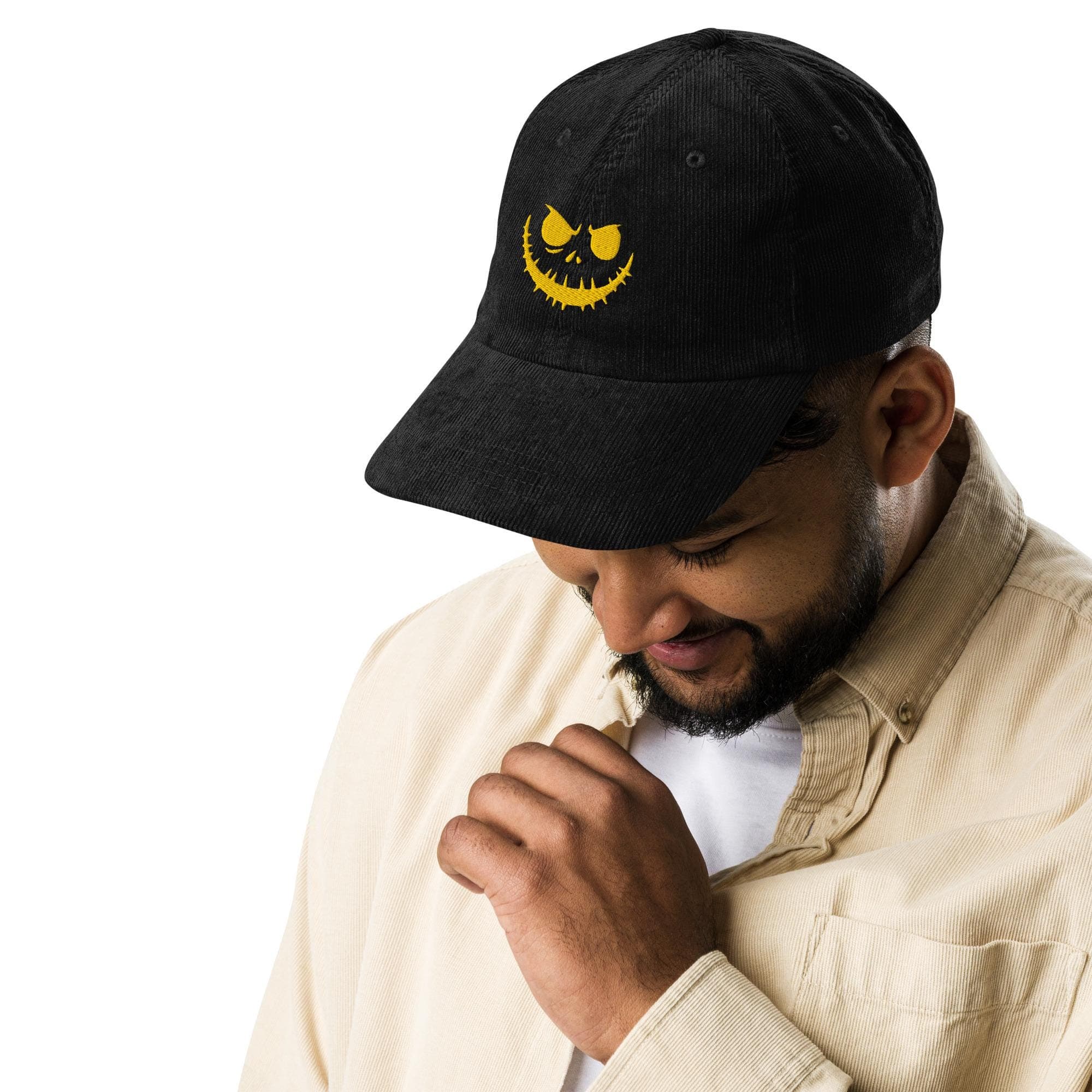 Halloween Smile Jack Corduroy Cap | Embroidered Pumpkin Face Hat | Spooky Cute Corduroy Baseball Cap | Gift for Halloween