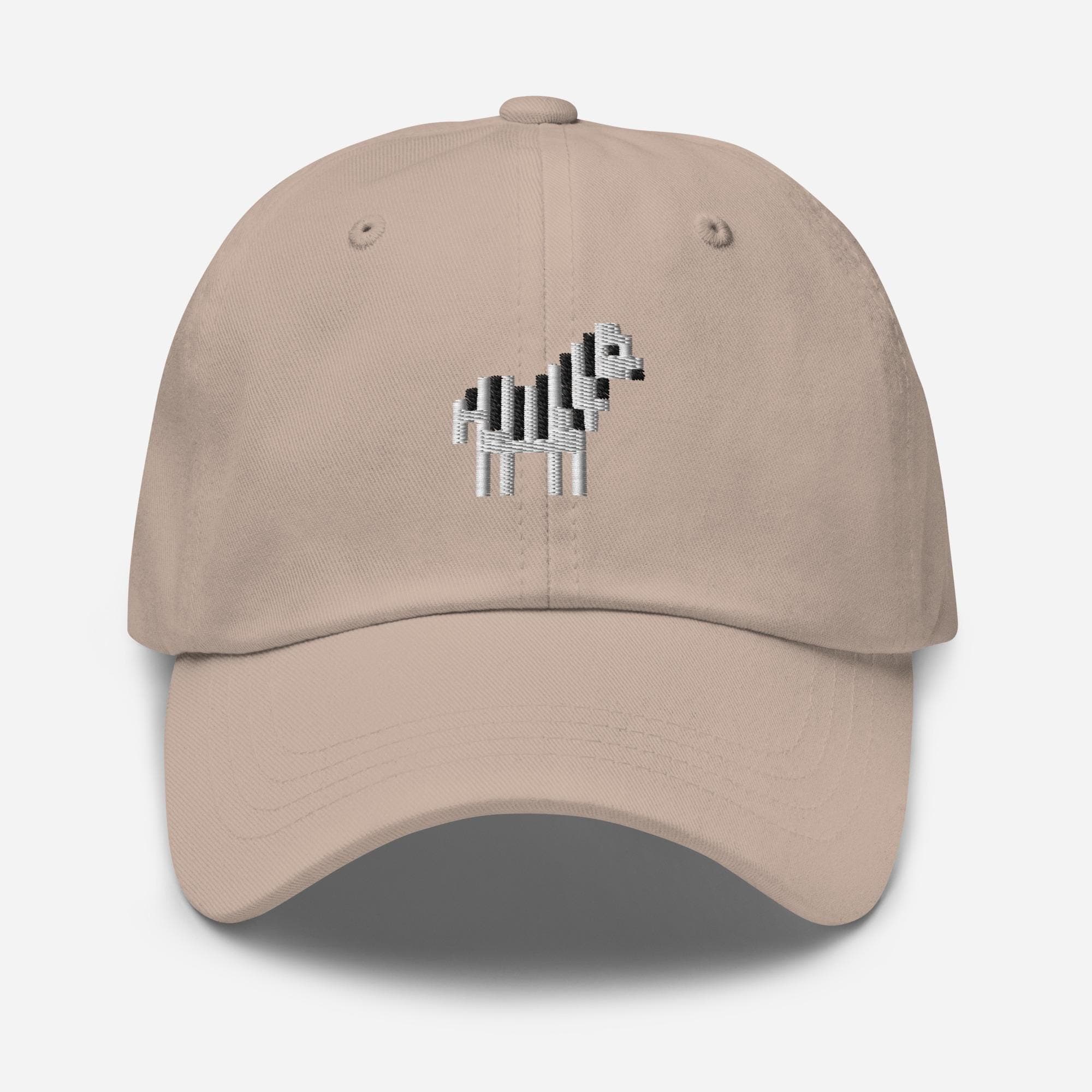 Pixelated Zebra Baseball Dad Cap | Embroidered Animal Graphic Hat | Retro Pixel Art Adjustable Cotton Cap for Men Women