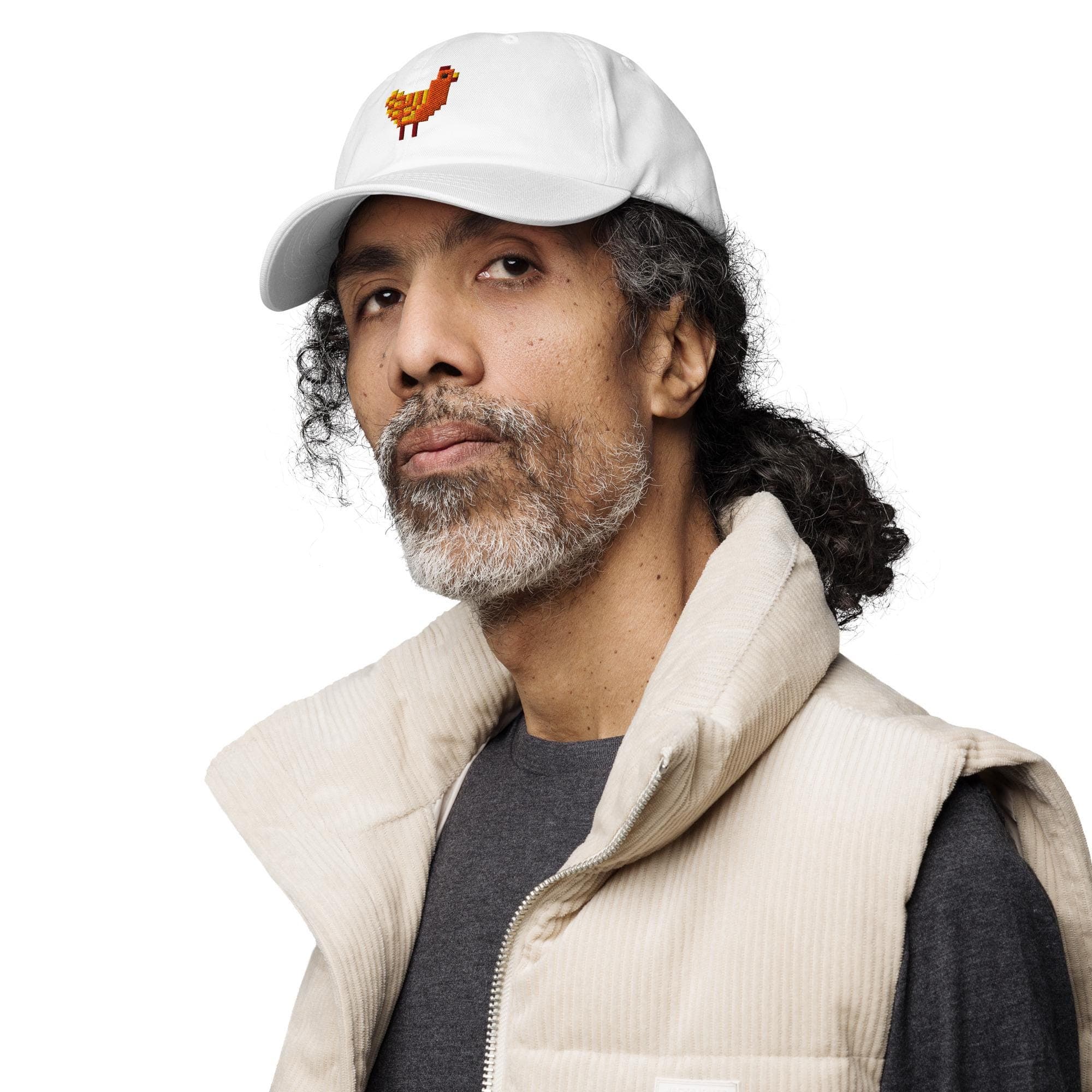 Pixelated Chicken Dad Hat – Embroidered Baseball Cap, Funny Gamer Chicken Pixel Art Hat, Retro Farm Animal Gift