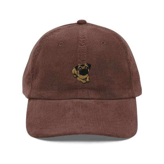 Cute English Bulldog Hat Embroidered Corduroy Cap
