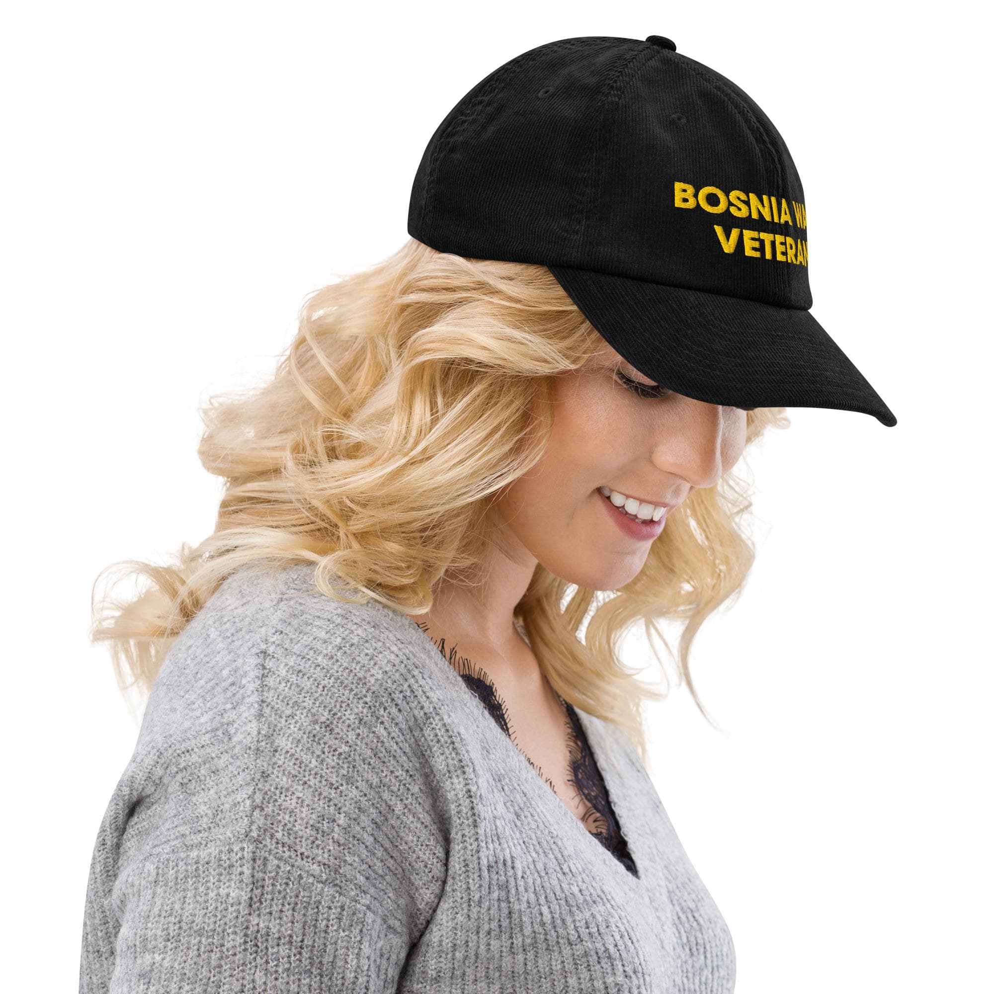 Bosnia War Veteran Corduroy Hat Embroidered Hat Gift for Veteran Gift for Grandpa Corduroy Hat Adjustable Strap Hat For Men