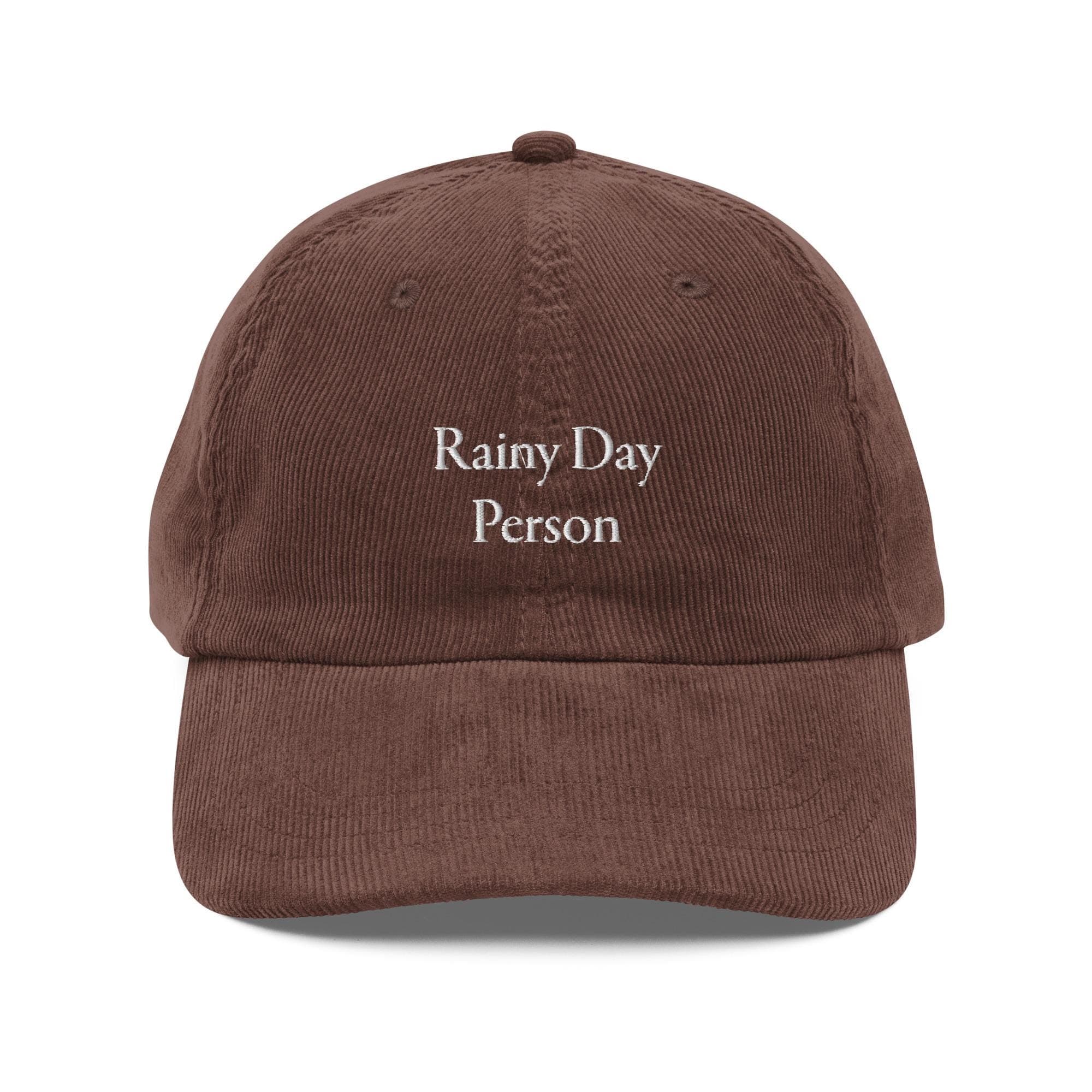 Rainy Day Person Corduroy Cap | Pluviophile Embroidered Hat | Cozy Aesthetic Dad Hat | Vintage Corduroy Baseball Cap Gift