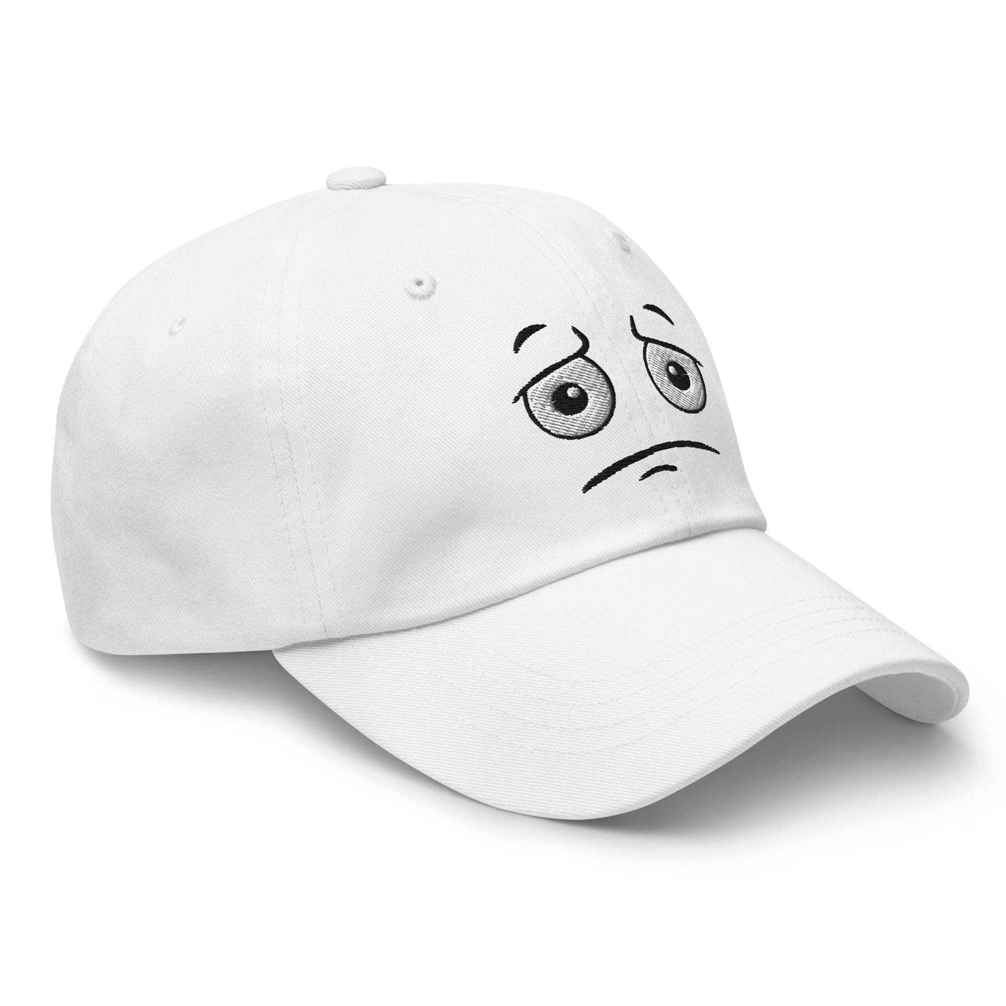 Embroidered Worried Face Hat – Cute Cartoon Expression Cap – Funny Emoji Style Baseball Cap