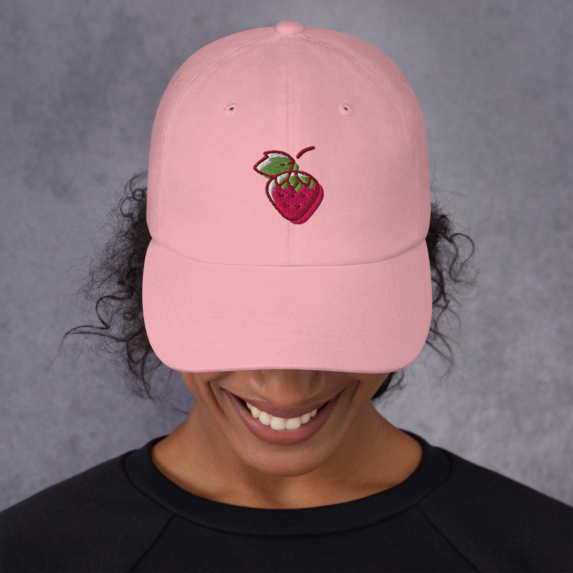 Embroidered Strawberry Hat Dad Cap | Cute Aesthetic Baseball Cap | Fruit Lover Gift Summer Accessory