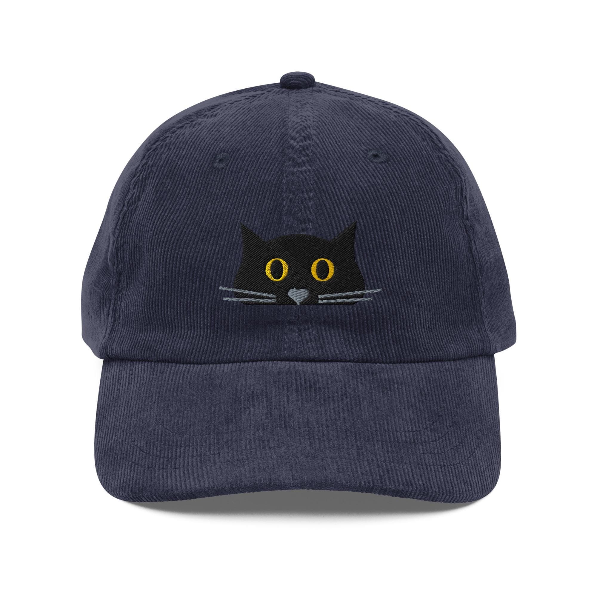 Black Cat Corduroy Hat – Embroidered Cat Dad Cap, Aesthetic Cat Lover Gift, Minimalist Corduroy Baseball Cap, Cute Pet Owner Hat