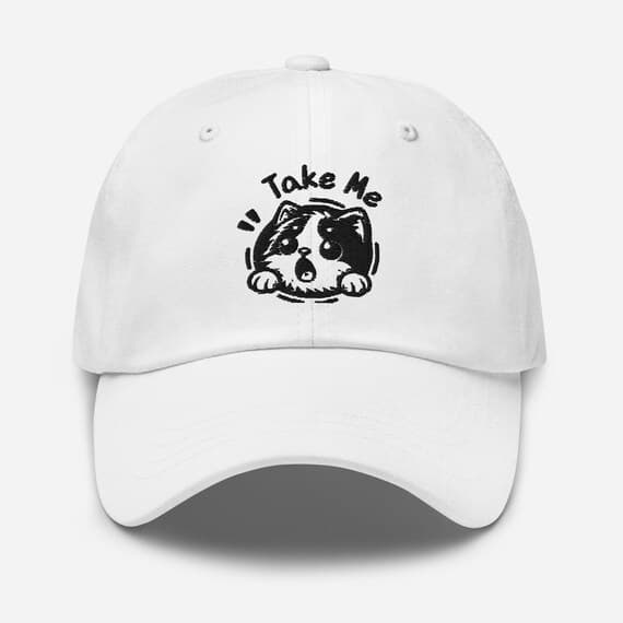 Kawaii Cat Dad Cap – Take MeEmbroidered Baseball Hat – Cute Cat Lover Gift