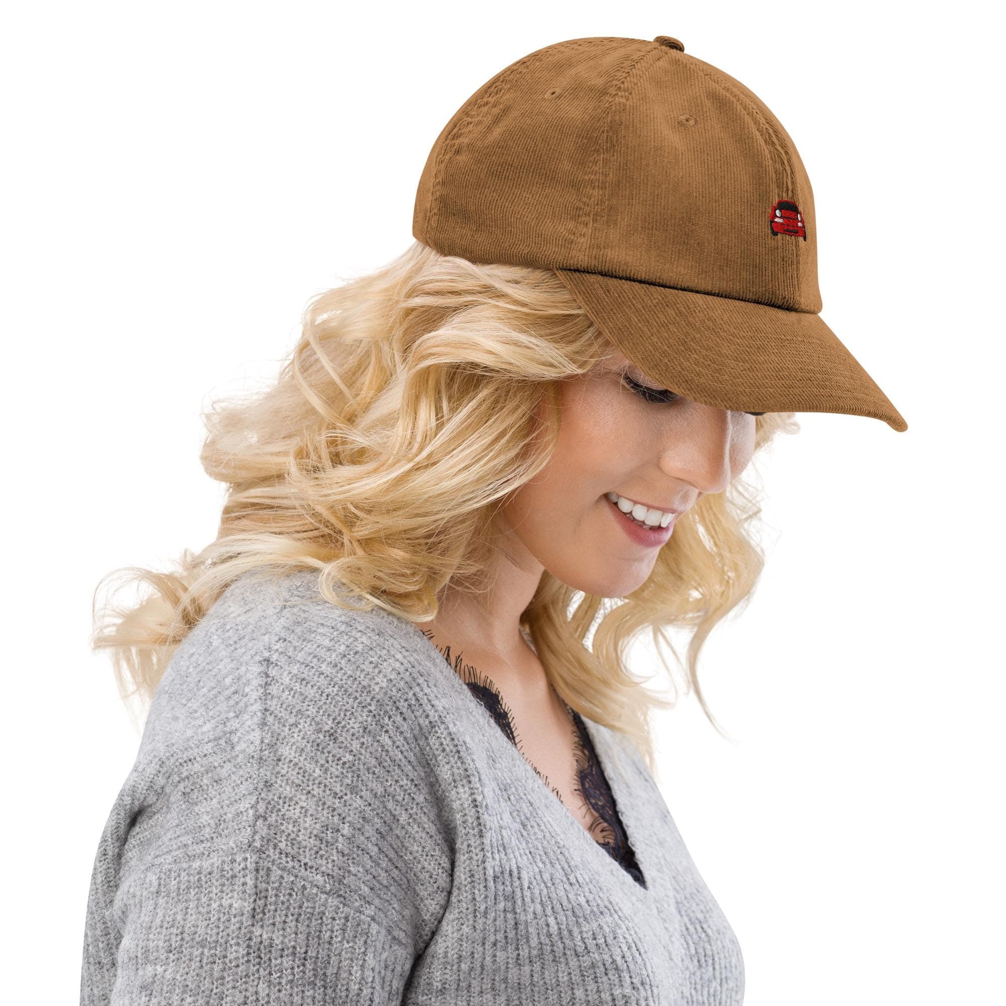 Red Miata Embroidered Corduroy Cap | Mazda MX5 Car Hat Gift for Car Lovers | Retro Roadster Dad Hat | JDM Style Cord Cap for Miata Fans