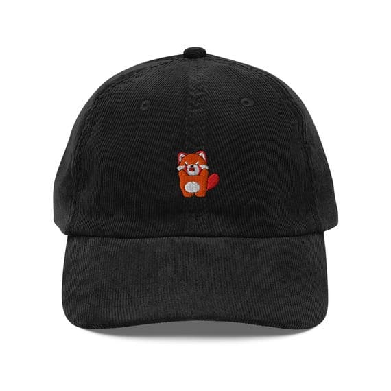 Corduroy Cap Red Panda Hat | Cute Animal Embroidery | Unisex Casual Baseball Cap