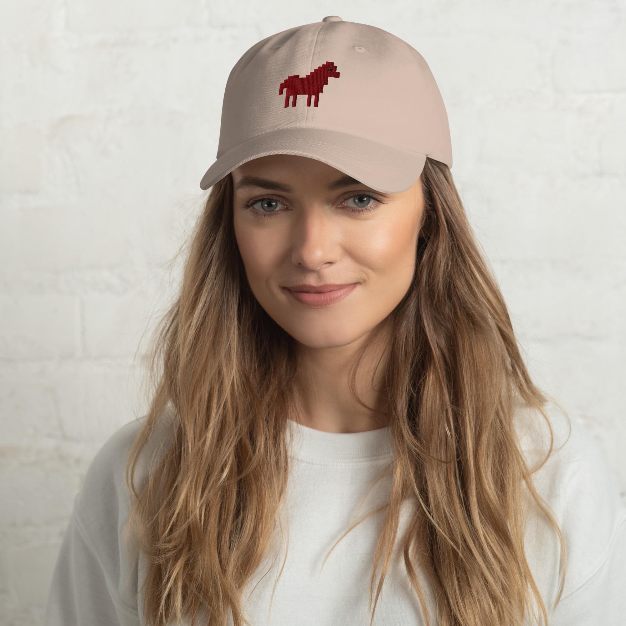 Pixelated Horse Embroidered Dad Cap – Retro Gamer Baseball Hat, Pixel Art Horse Cap, Gamer Gift, Animal Lover Aesthetic Hat