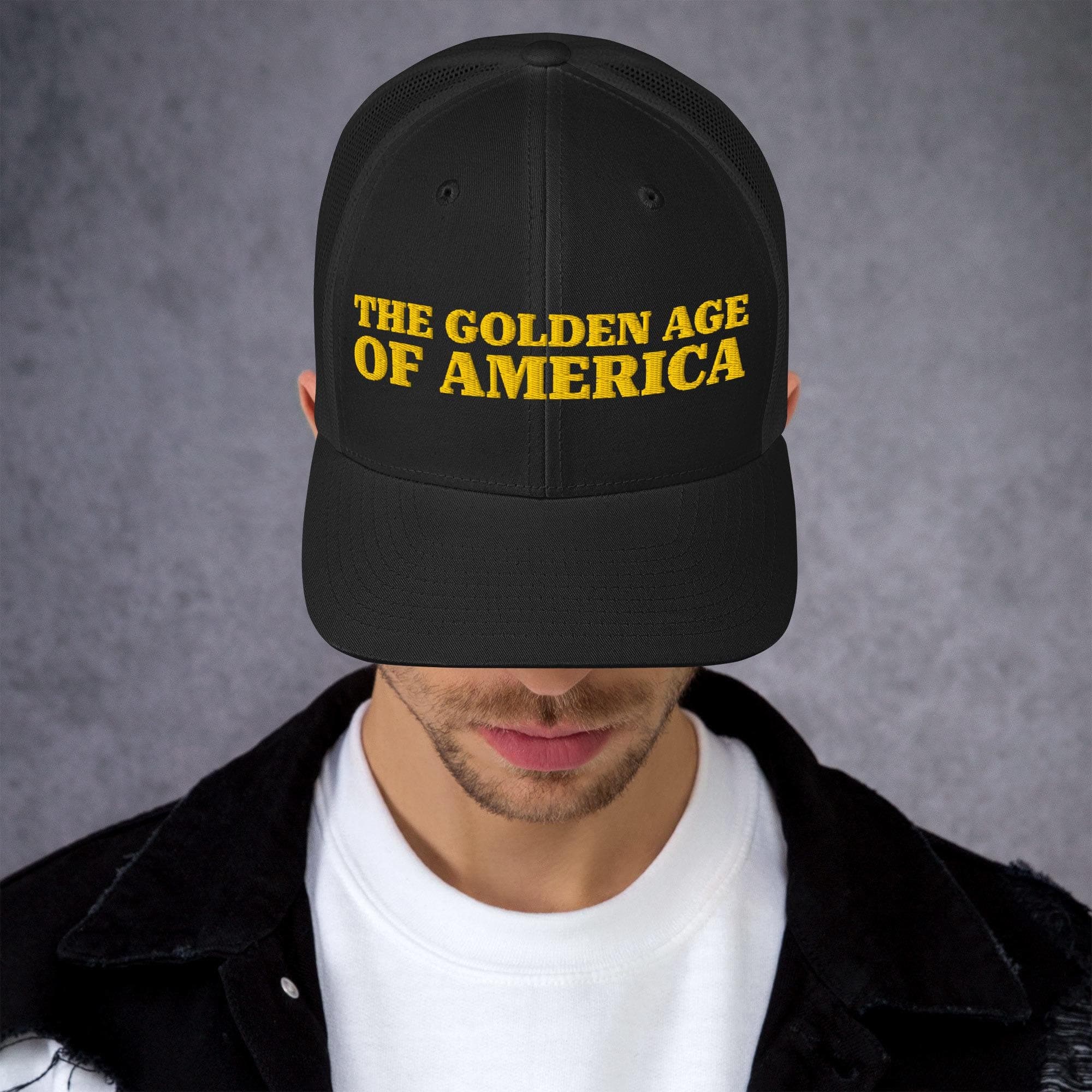 The Golden Age of America TRUCKER HAT Embroidered  Trump hat
Make america great
Trump 45 hat
Trump 47 hat
Patriotic hat
Trump patriotic hat
Trump trucker hat
Black trump hat
The golden age of
Golden age of americ
America hat
Maga hat
Gold maga hat