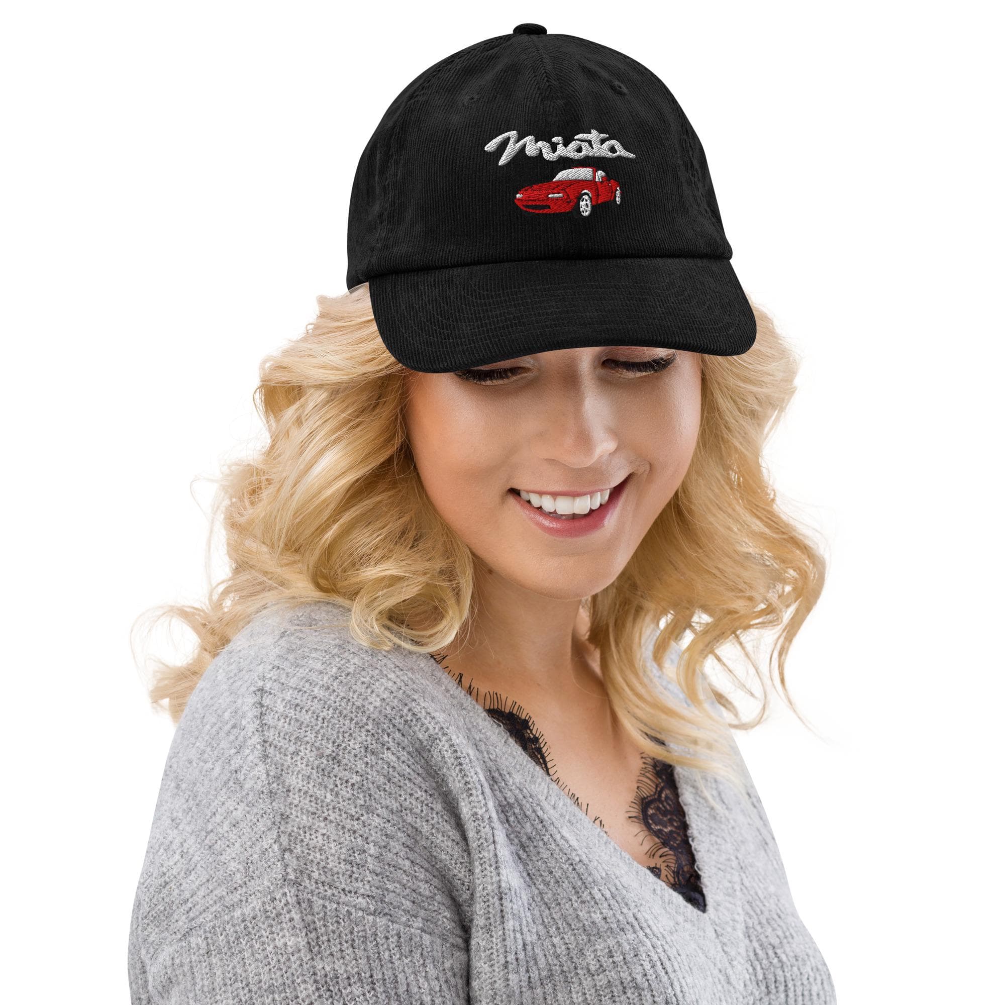 Miata Embroidered Corduroy Cap | JDM Car Lover Hat | MX5 Roadster Dad Hat | Gift for Car Enthusiast | Retro Auto Embroidery Cap