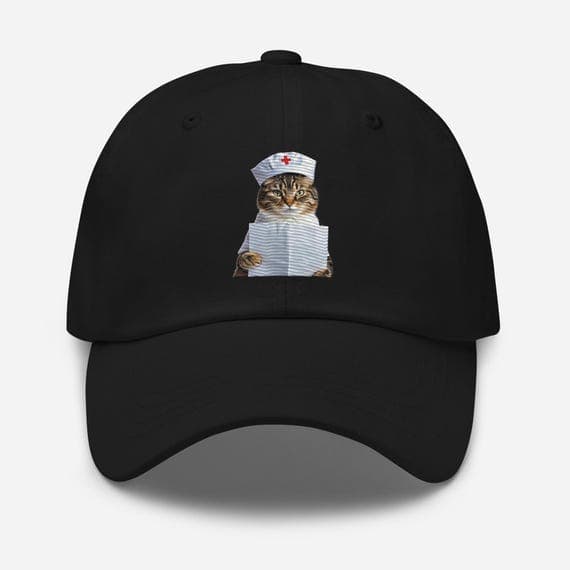 Funny Nurse Cat Hat Embroidered Dad Cap