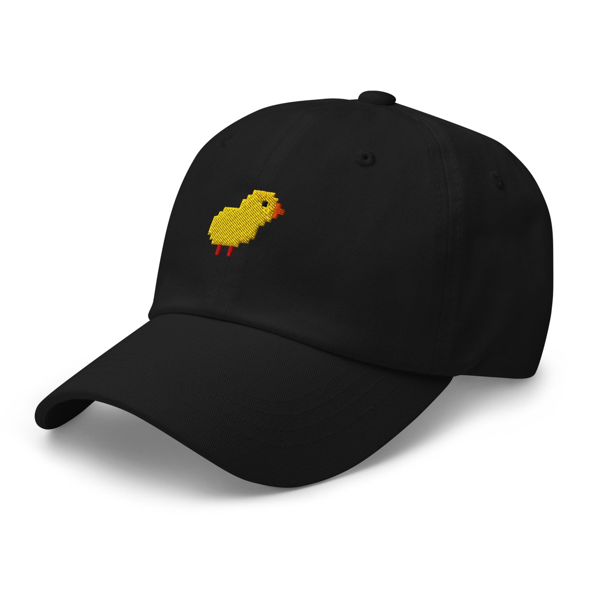 Pixelated Chick Dad Hat – Embroidered Baseball Cap, Retro Gamer Style Hat, Cute Pixel Art Bird Cap for Men  Women
