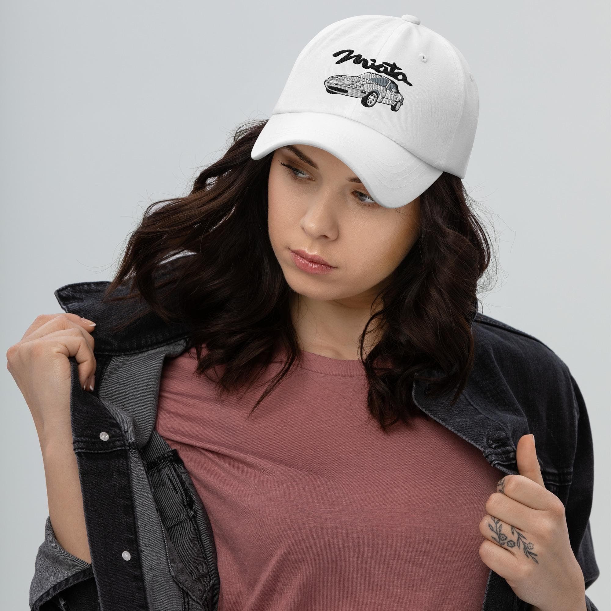 White Miata Mazda Hat Embroidered Dad Cap