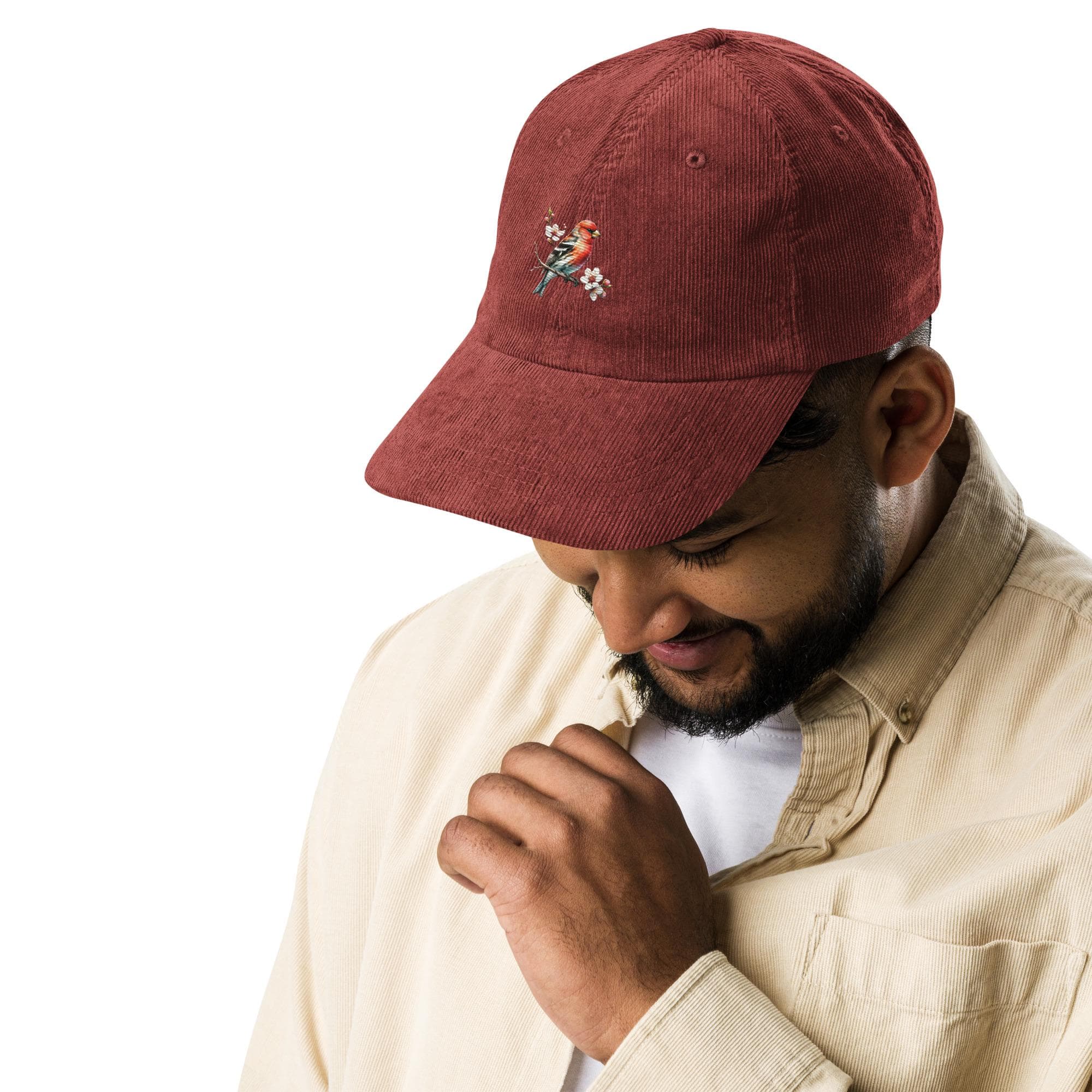 Bird and Flower Hat Embroidered Corduroy Cap flower and birds
bird and flower
cute bird
floral cap
bird in hat
hat with bird
perching bird
wildlife bird
gift cap