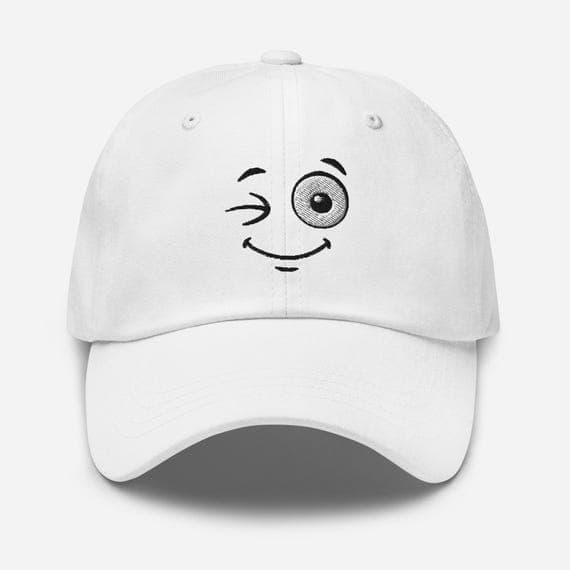 Cartoon Winking Face Hat – Cute Embroidered Cap for Teens & Adults, Fun Cartoon Expression Baseball Cap