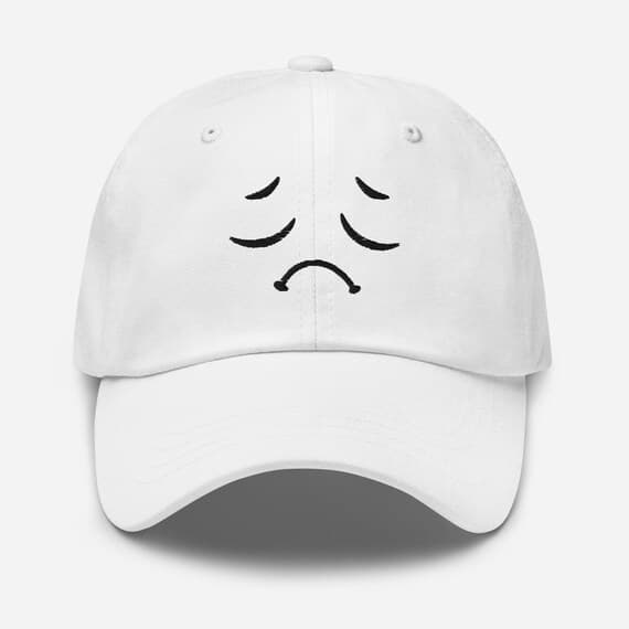 Sad Cartoon Face Embroidered Hat | Cute Kawaii Mood Cap | Unisex Baseball Cap