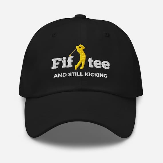 Fifty and Still Kicking Hat | Funny 50th Birthday Baseball Dad Cap | Embroidered Vintage Style Gift for Him | 50th Birthday Humor Gift