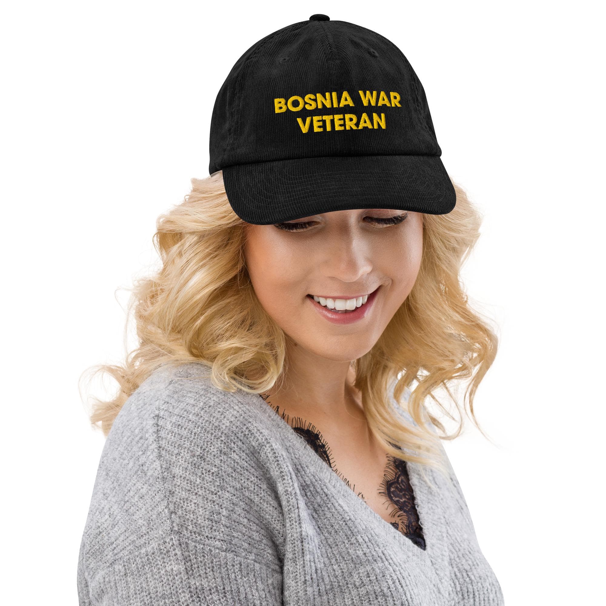 Bosnia War Veteran Corduroy Hat Embroidered Hat Gift for Veteran Gift for Grandpa Corduroy Hat Adjustable Strap Hat For Men