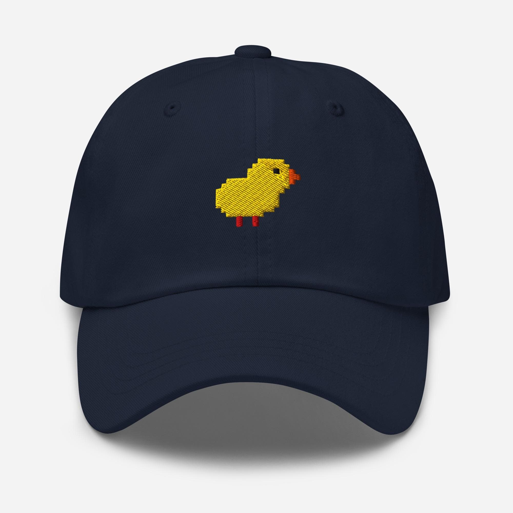 Pixelated Chick Dad Hat – Embroidered Baseball Cap, Retro Gamer Style Hat, Cute Pixel Art Bird Cap for Men  Women