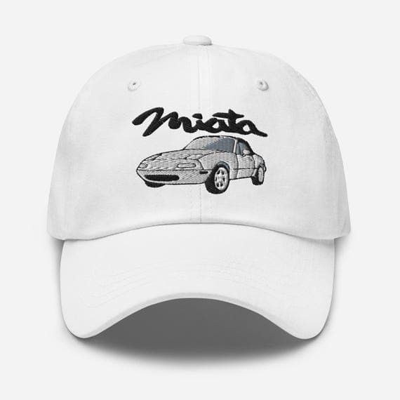White Miata Mazda Hat Embroidered Dad Cap