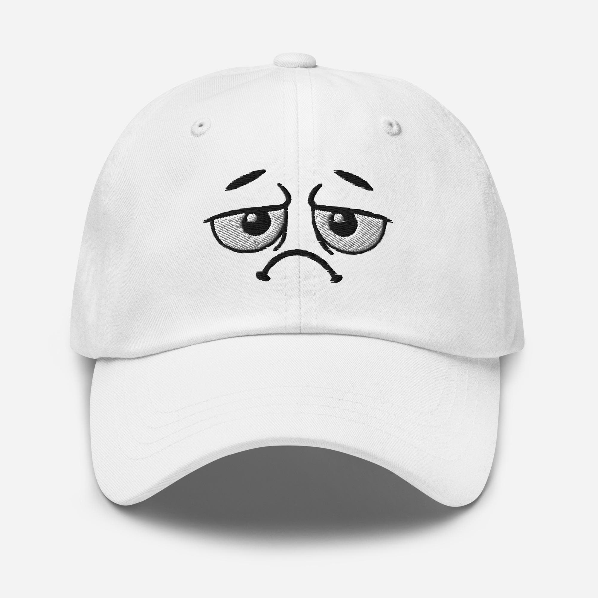 Sad Face Embroidered Hat – Cartoon Expression Cap, Funny Emotional Dad Hat, Unique Embroidery Gift