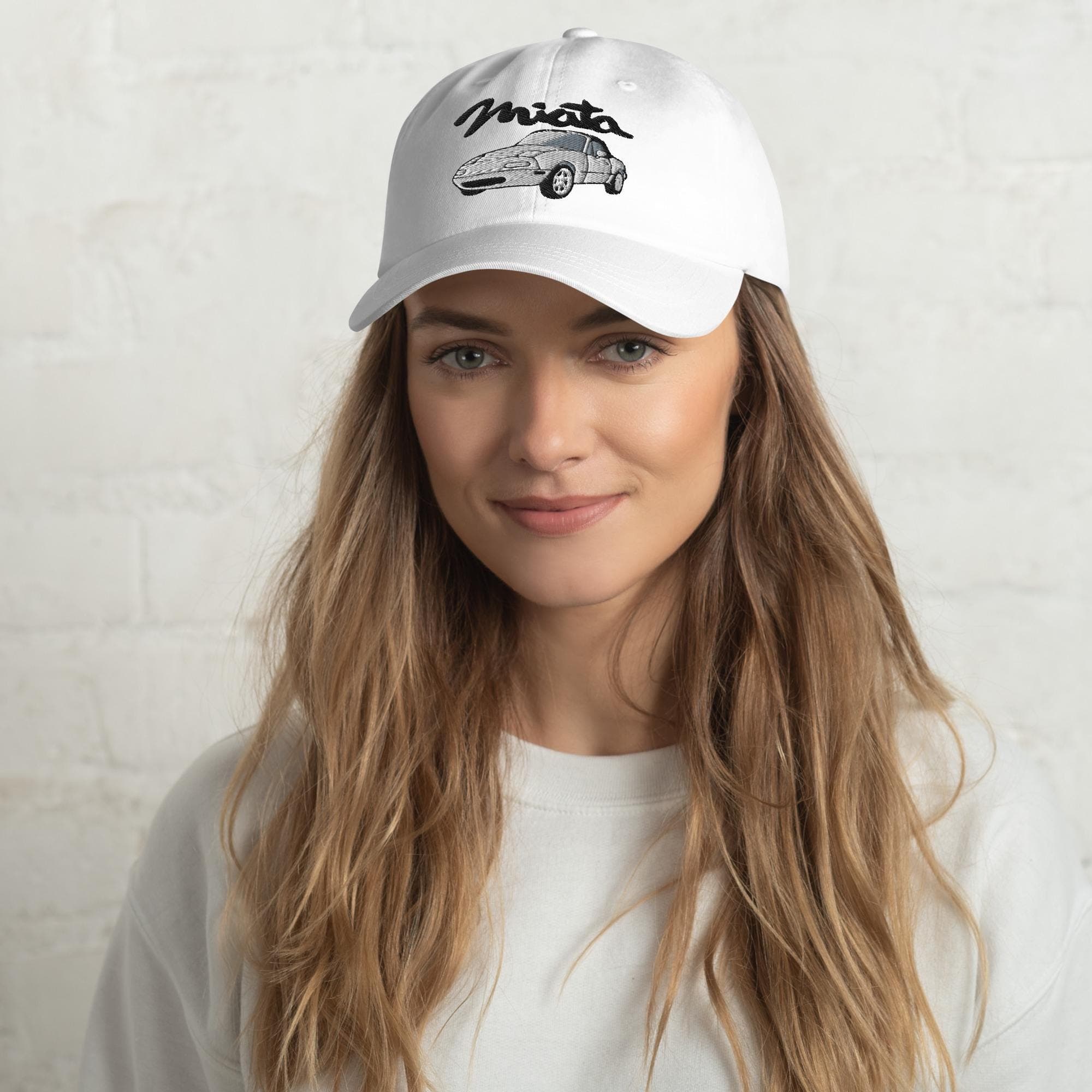 White Miata Mazda Hat Embroidered Dad Cap