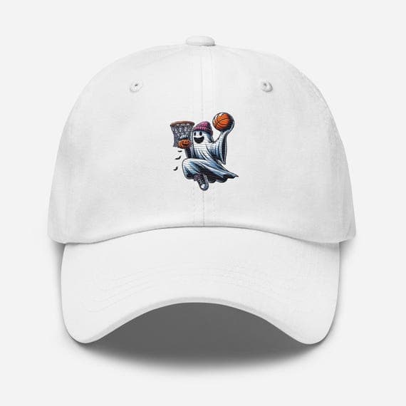 Ghost Playing Basketball Hat Embroidered Dad Cap | Halloween Hat Gift