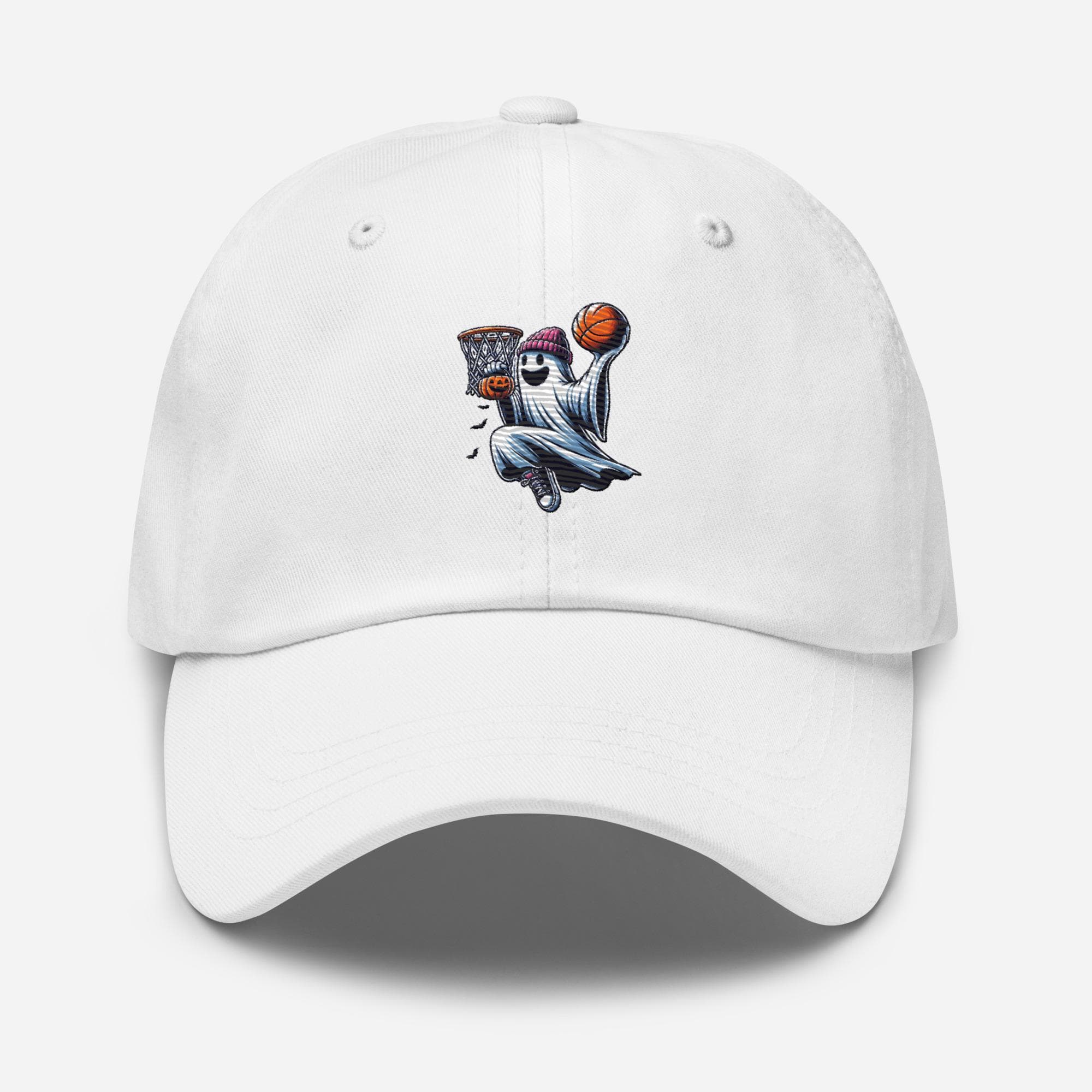 Ghost Playing Basketball Hat Embroidered Dad Cap | Halloween Hat Gift