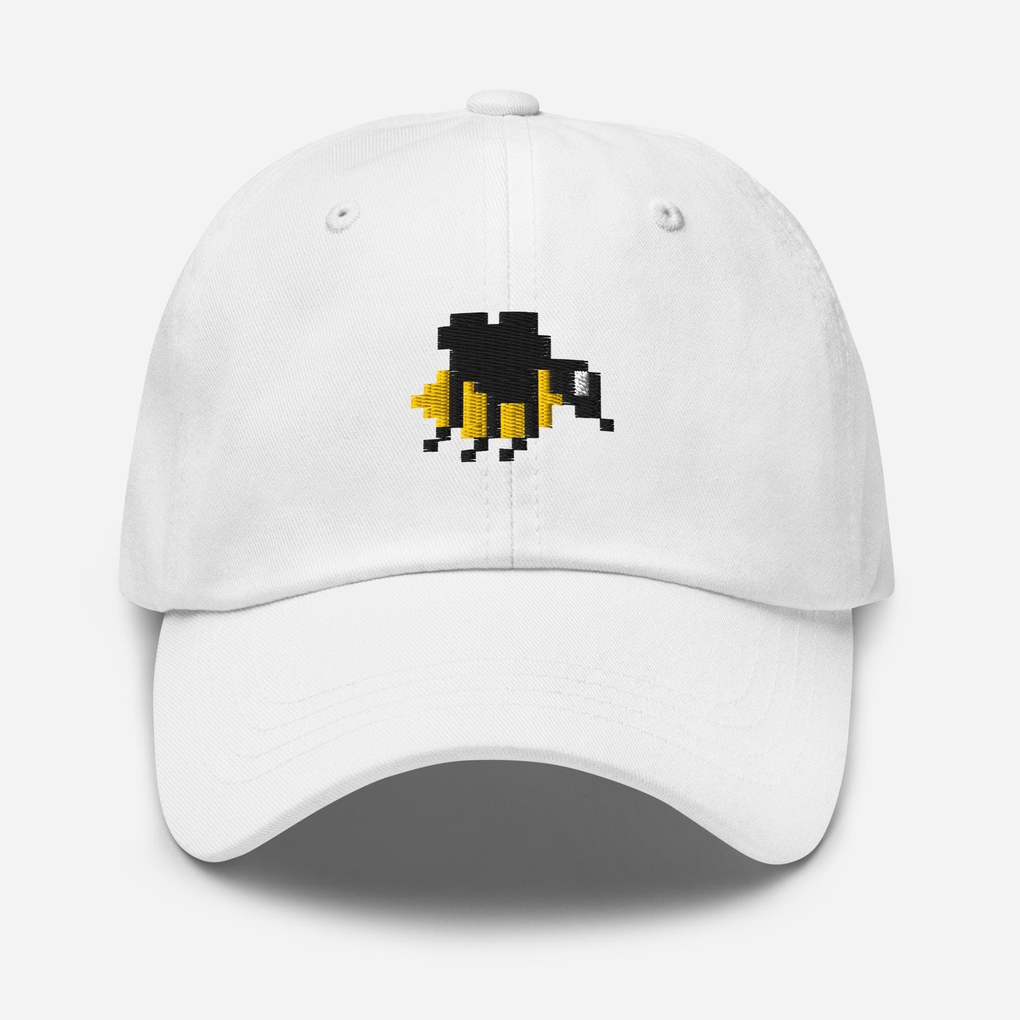 Pixelated Bee Dad Hat – Embroidered Baseball Cap, Gamer Aesthetic Bee Hat, Pixel Art Embroidery, Cottagecore Bee Gift