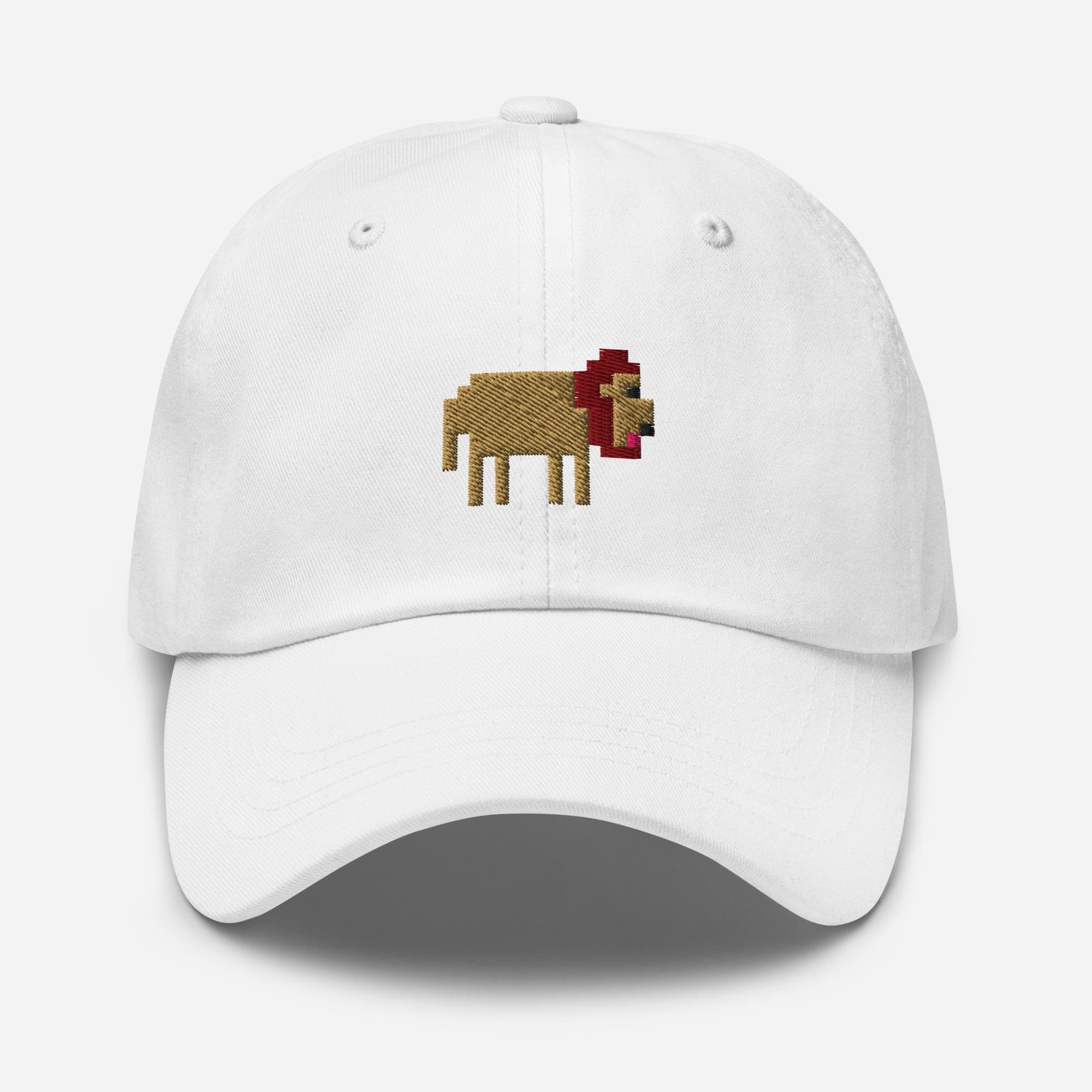 Pixelated Lion Baseball Dad Cap | Retro Lion Embroidered Hat | Animal Pixel Art Cap
