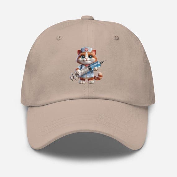 Cute Cat Nurse Baseball Dad Cap | Cat Lover Gift | Nurse Appreciation Hat | Embroidered Cat Cap