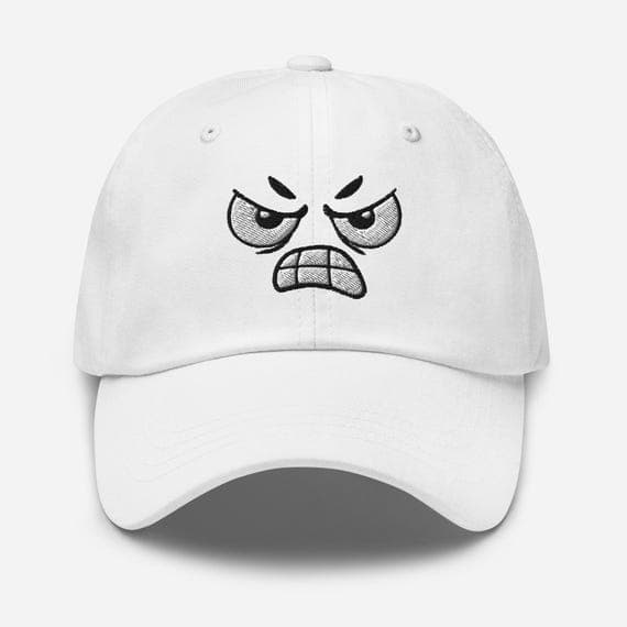 Angry Face Cartoon Embroidered Cap – Funny Expression Hat, Streetwear Dad Hat, Adjustable Baseball Cap Gift