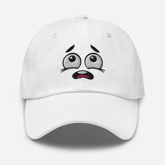 Scared Face Embroidered Hat – Cartoon Expression Cap, Funny Frightened Character Dad Hat, Unique Embroidery Gift