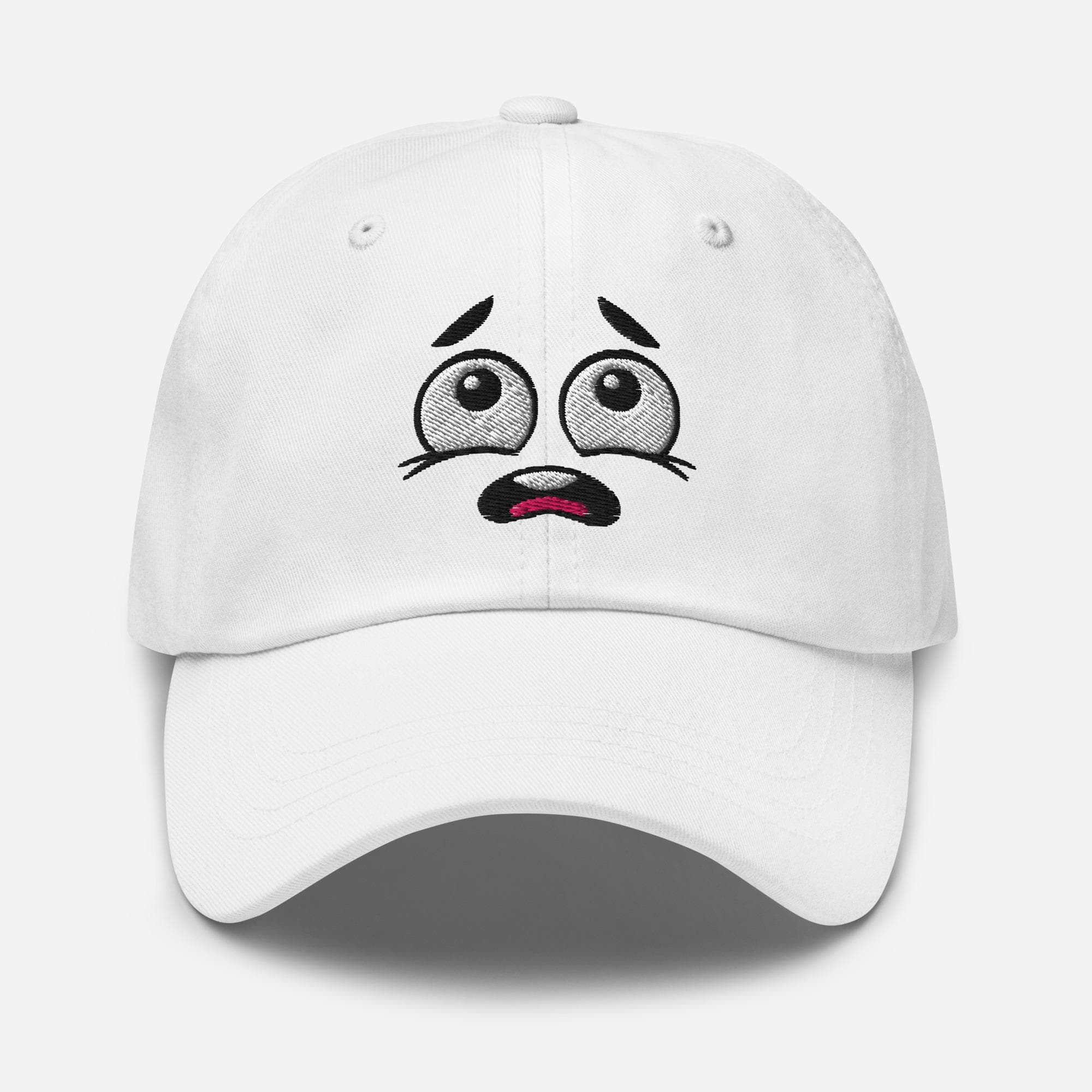 Scared Face Embroidered Hat – Cartoon Expression Cap, Funny Frightened Character Dad Hat, Unique Embroidery Gift