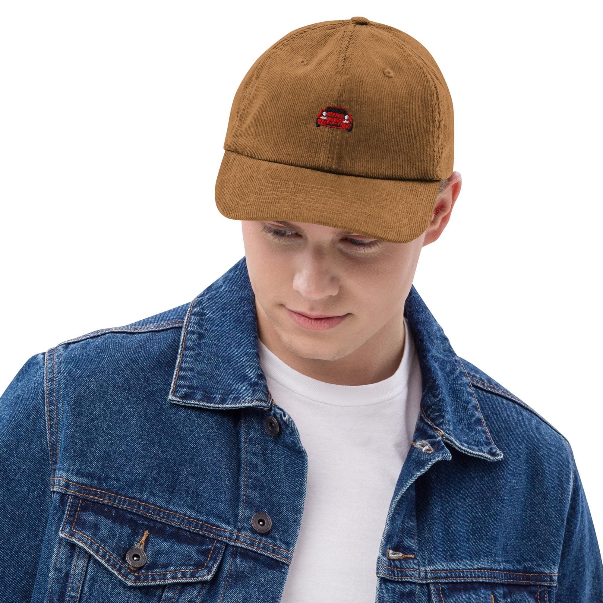 Red Miata Embroidered Corduroy Cap | Mazda MX5 Car Hat Gift for Car Lovers | Retro Roadster Dad Hat | JDM Style Cord Cap for Miata Fans