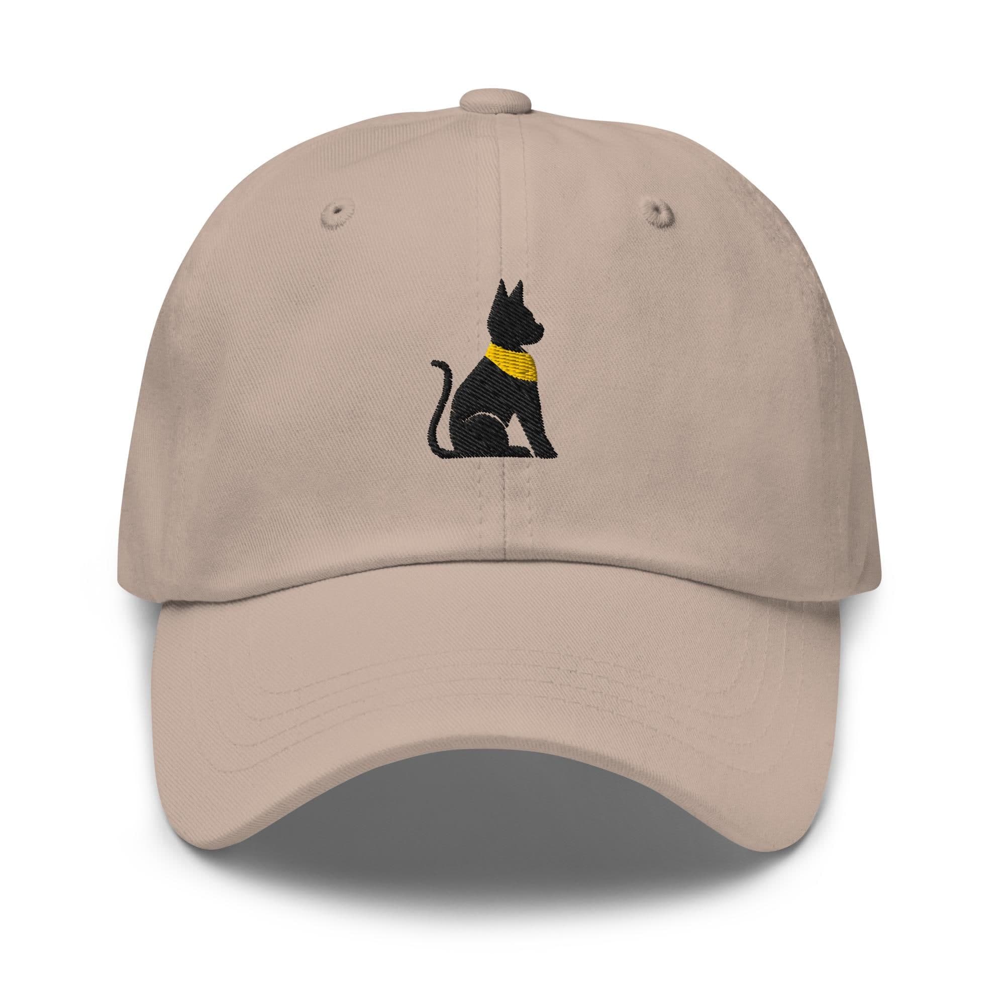 Black Egyptian Cat Embroidered Premium Dad Cap Baseball Cap Egyptian Hieroglyphs King Tut Hat Persian Hats Horus Hat Black Cat Gift for her