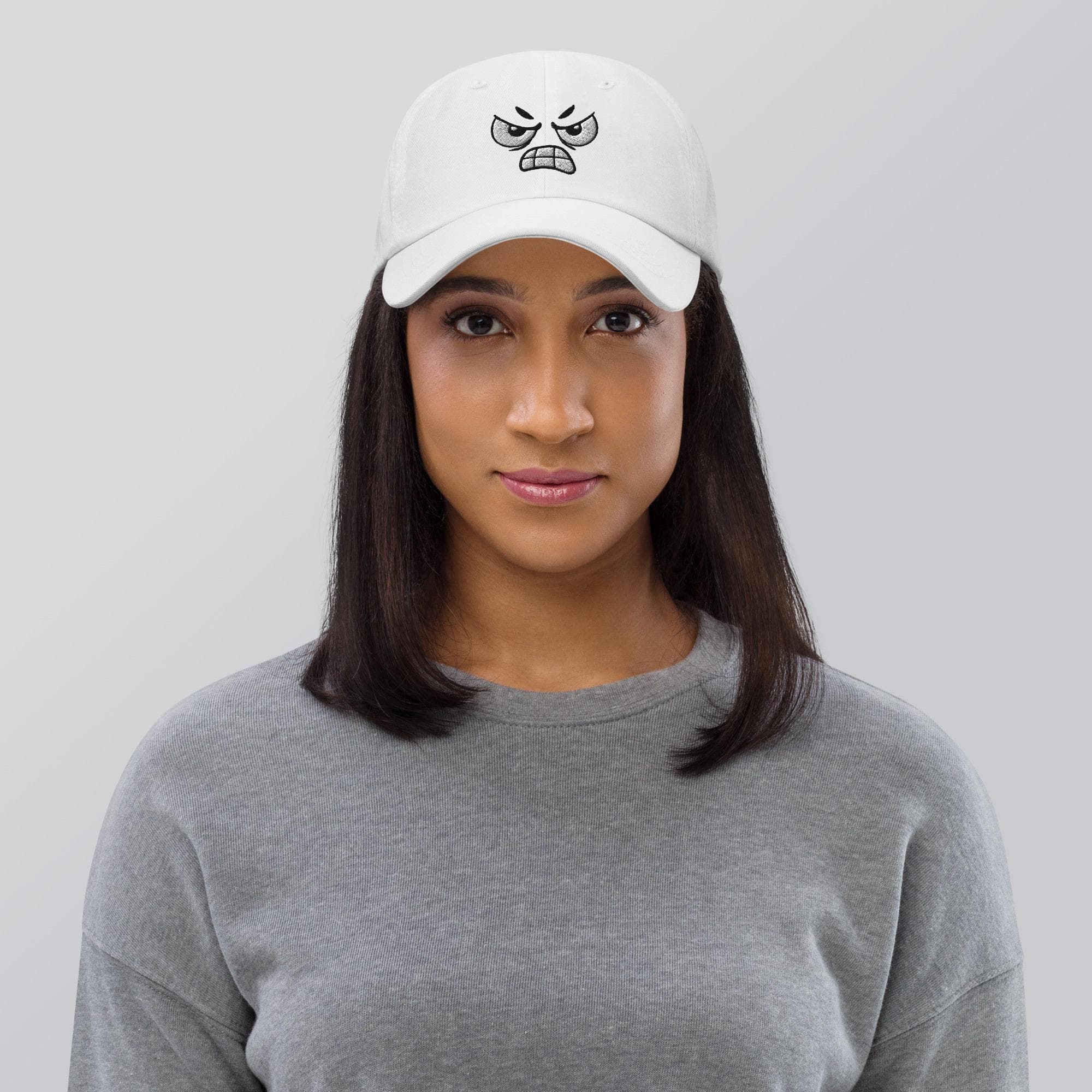Angry Face Cartoon Embroidered Cap – Funny Expression Hat, Streetwear Dad Hat, Adjustable Baseball Cap Gift