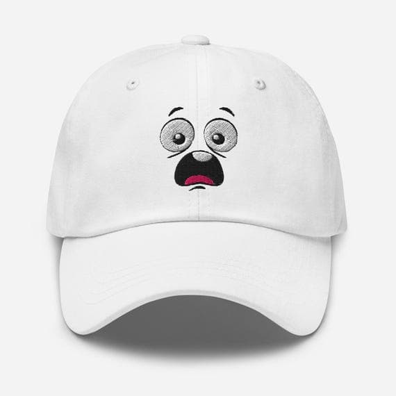 Cartoon Shocked Face Embroidered Hat – Funny Expression Cap, Unique Cartoon Dad Hat, Cute Embroidery Gift