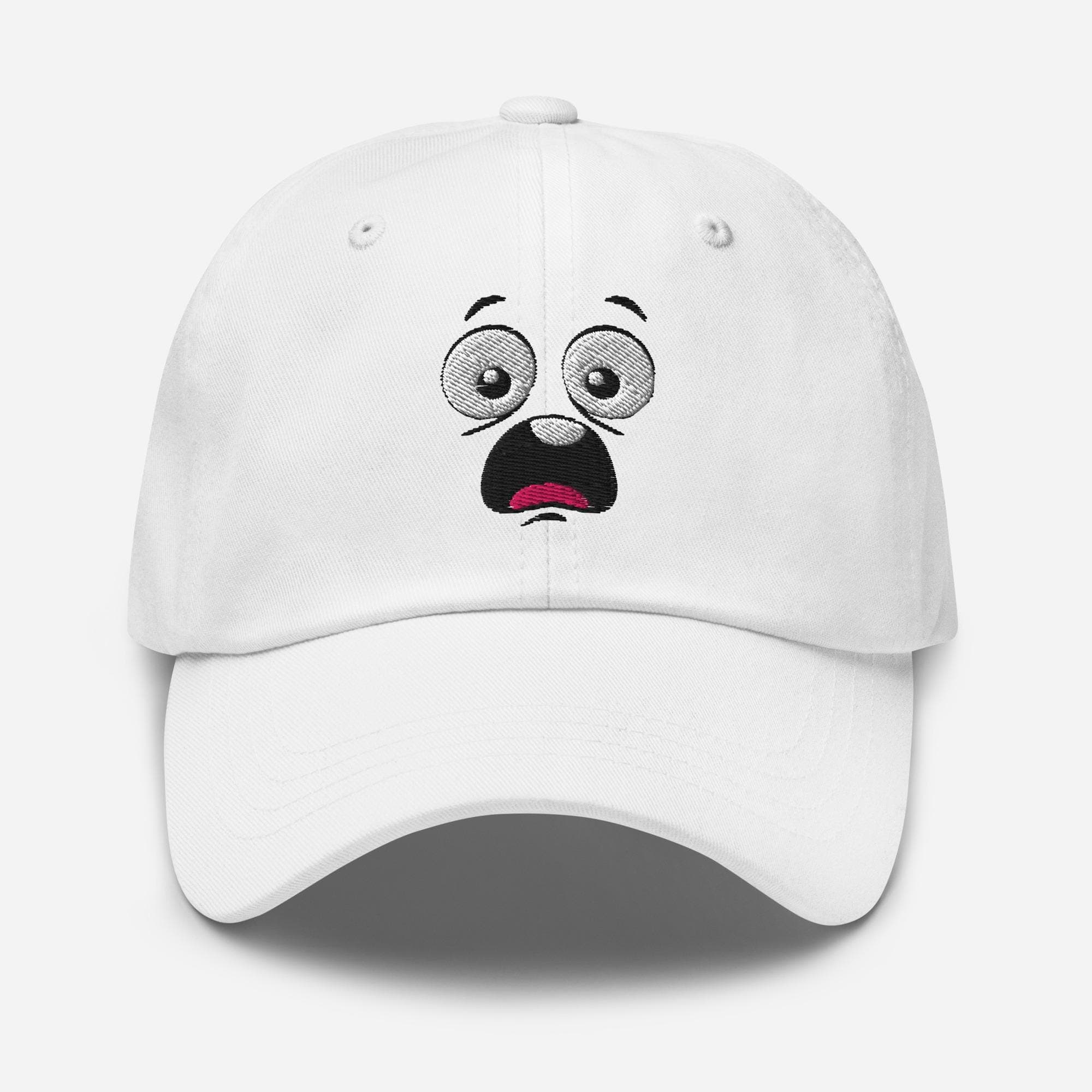 Cartoon Shocked Face Embroidered Hat – Funny Expression Cap, Unique Cartoon Dad Hat, Cute Embroidery Gift